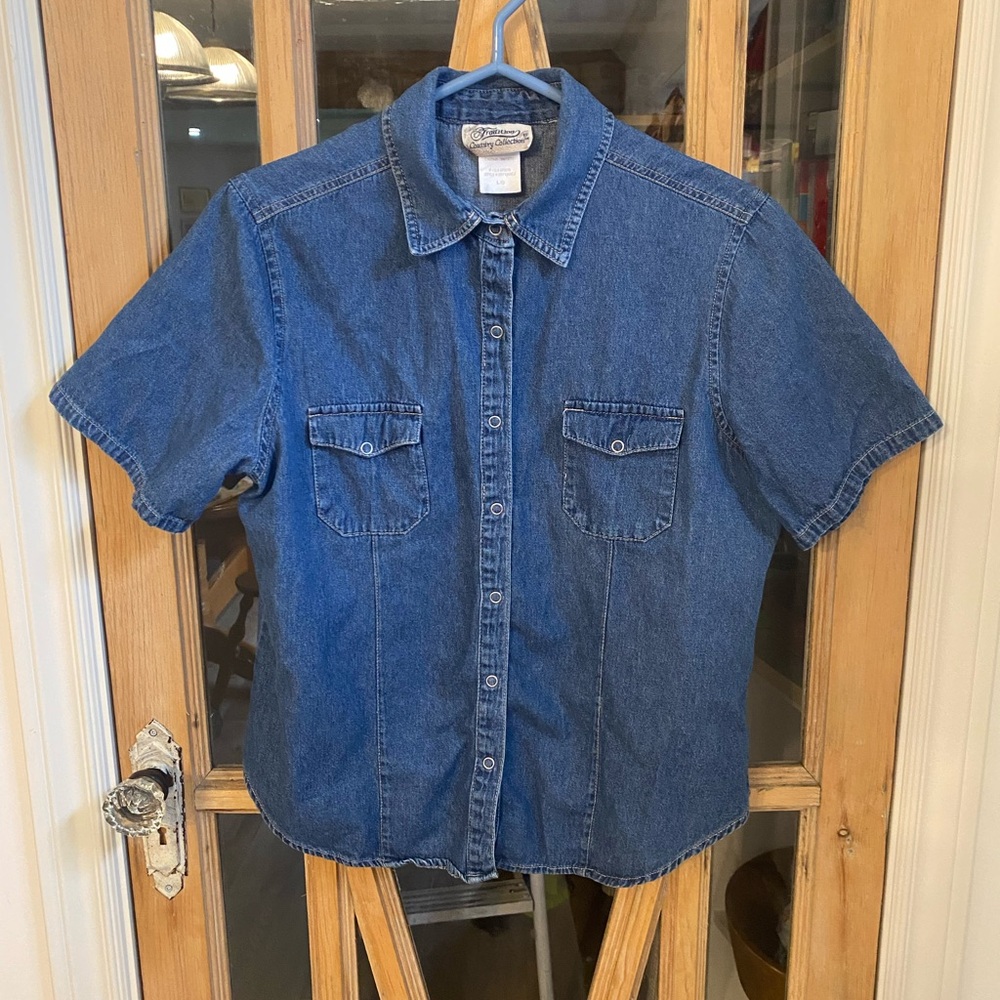Vintage Denim Short Sleeve Button-Up Shirt